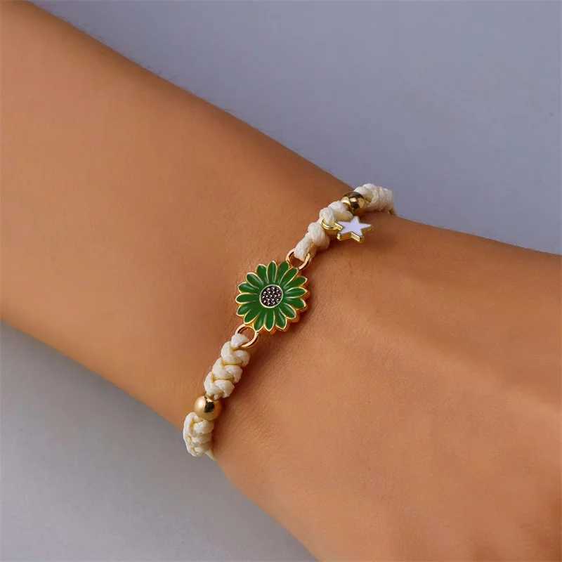 Korean Cute Sunflower Bracelets For Women Girls Daisy Flower Charm Woven Rope Lucky Bracelet Friendship DIY Jewelry Gifts TrenXJ250109