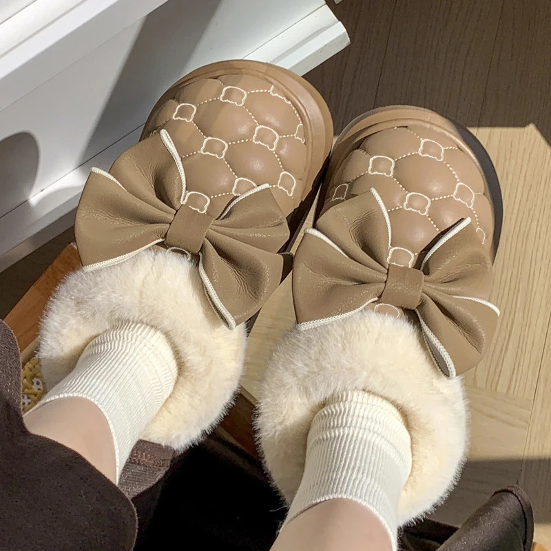 Women Snow Boots for Cute Butterfly Fluffy Botas Autumn Print Bear Thick Bottom Platform Boots Outdoor Comfort Warm Cottom Shoes 250106