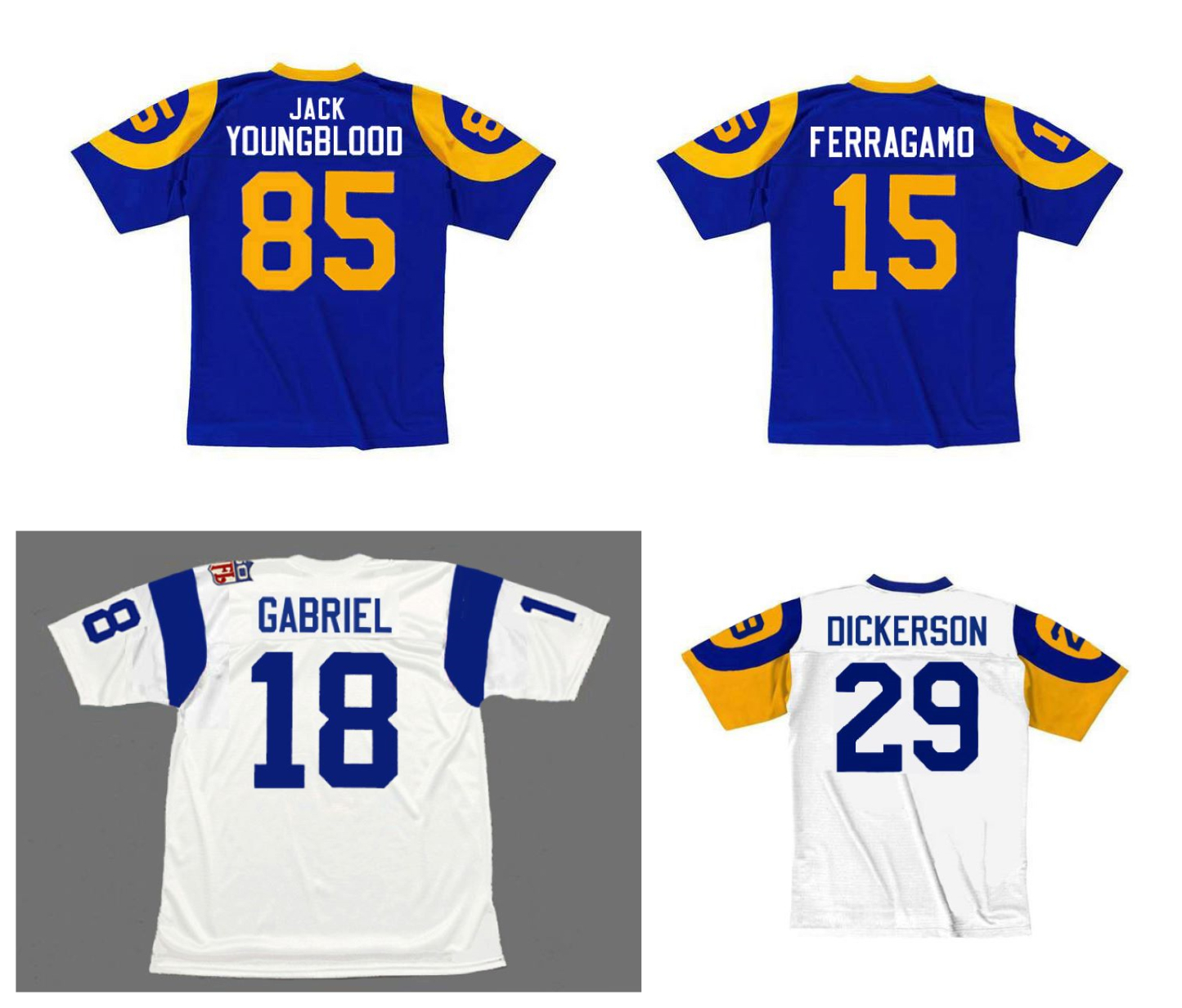 JACK YOUNGBLOOD ERIC DICKERSON NCAA Throwback Football Jersey ROMAN GABRIEL FER RAGAMO MERLIN OLSEN MARSHALL FAULK JOE NAMATH KURT WARNER Blue White Size S-4XL