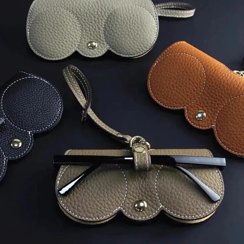 Litchi Embossed Glasses Cover Cute Hanging PU Leather Sunglasses Reading Storage Bag Portable Travel Eyewear Holder 250109