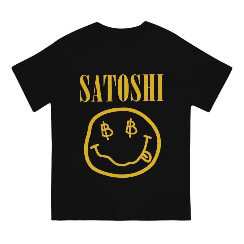 T-shirt men's short sleeved yellow, summer and humorous, polyester fiber, cigarette image, Bitcoin Satoshi, Harajuku, Y-retro, fashionable