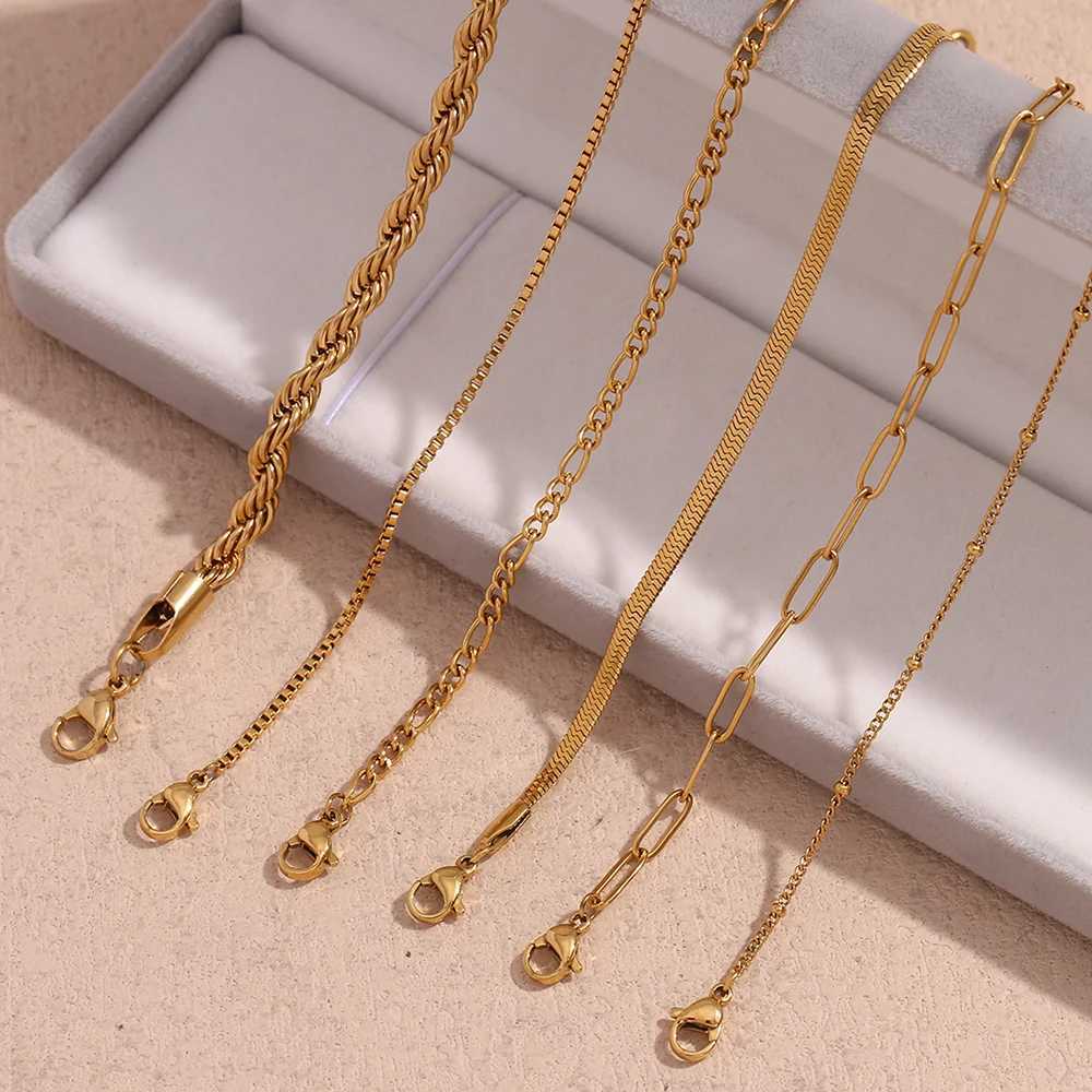 E.B.belle Blade Chain Figaro Chain Twists Chain Bracelet 18K Gold Plated 316L Stainl Steel Jewelry Womens Hand BraceletsXJ250109