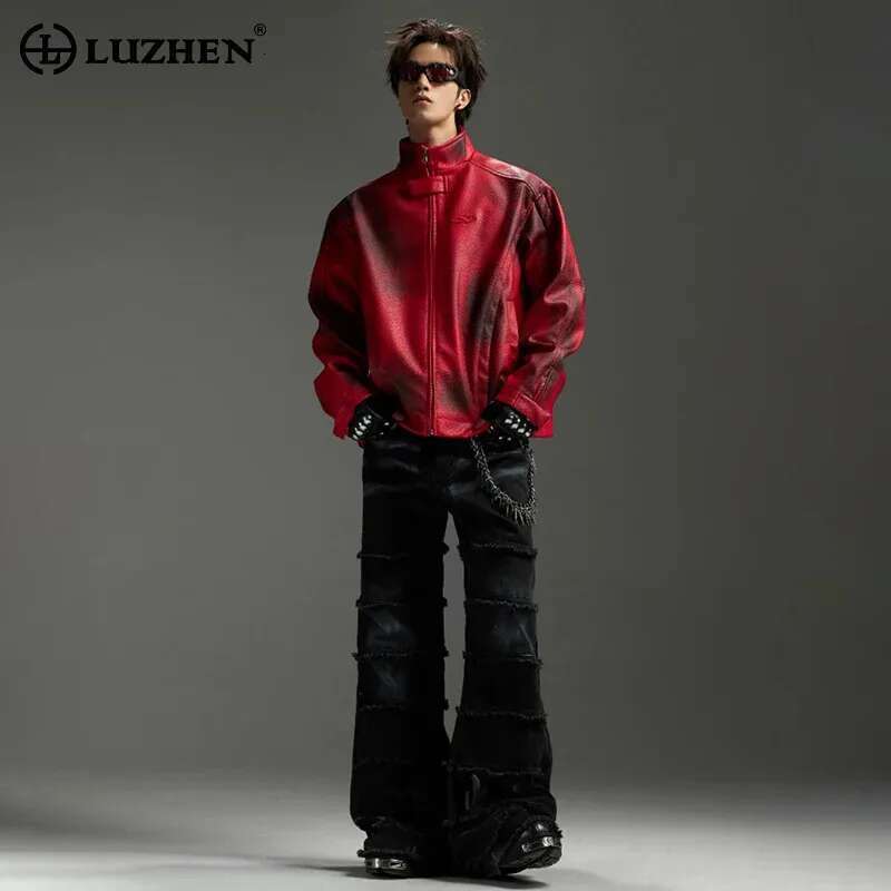 Leather Jacket Designer Original Wornout Spray Painting Unique Temperament Vintage Street High Men's Tops