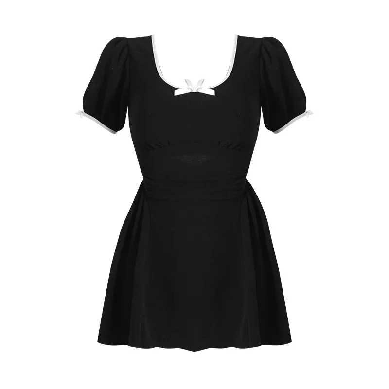 Wisuwore Conservative Skirt Split Flat Ang Swimsuit Women Thin Belly Fresh High Collar Short Seve Student Hot Spring SuitXJ240108