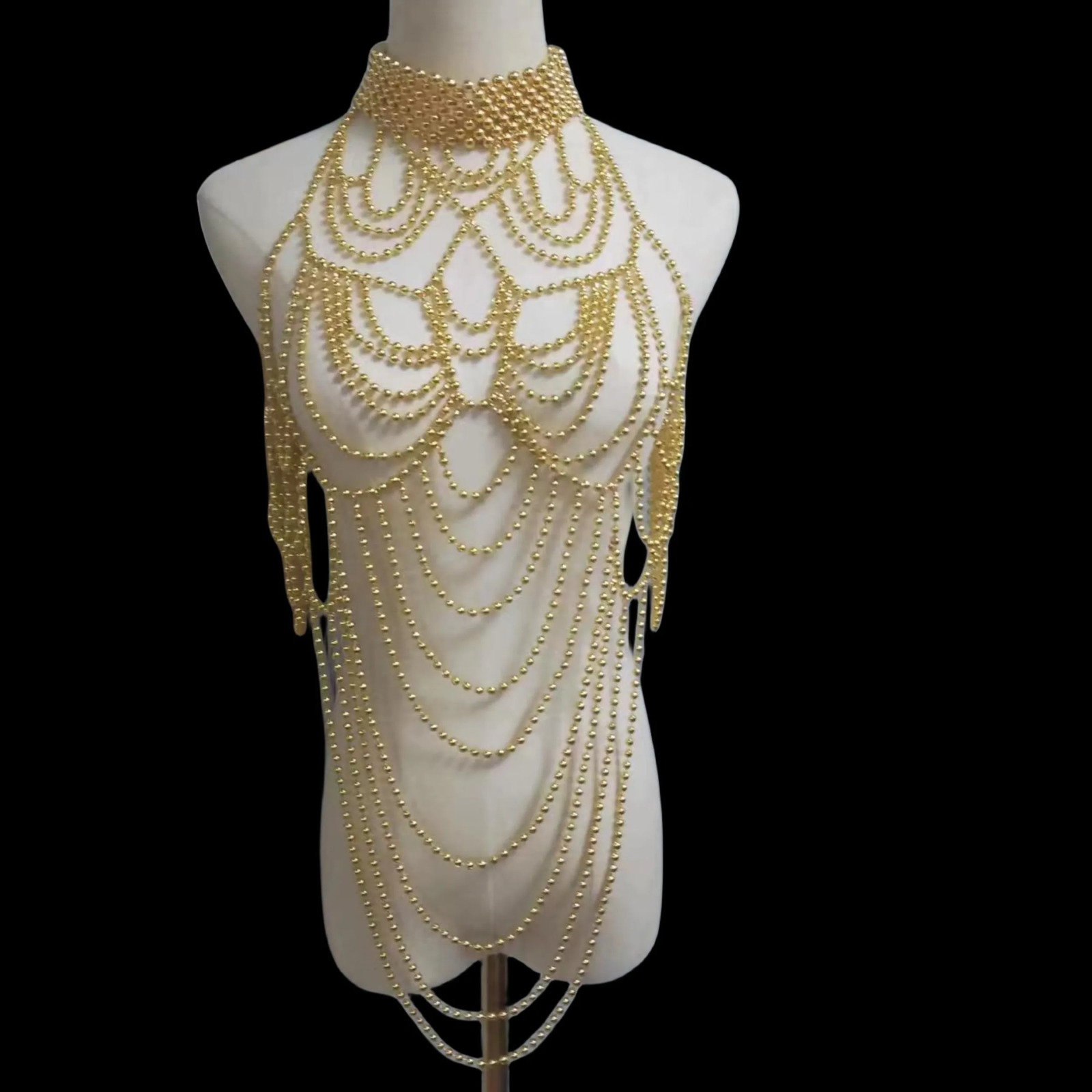 Body Chain Jewelry Pearl Sexy totally hand-made Shoulder Bikinis Waist Chain Bra Body Chains For Women Waist Hain Wedding Dress 250107