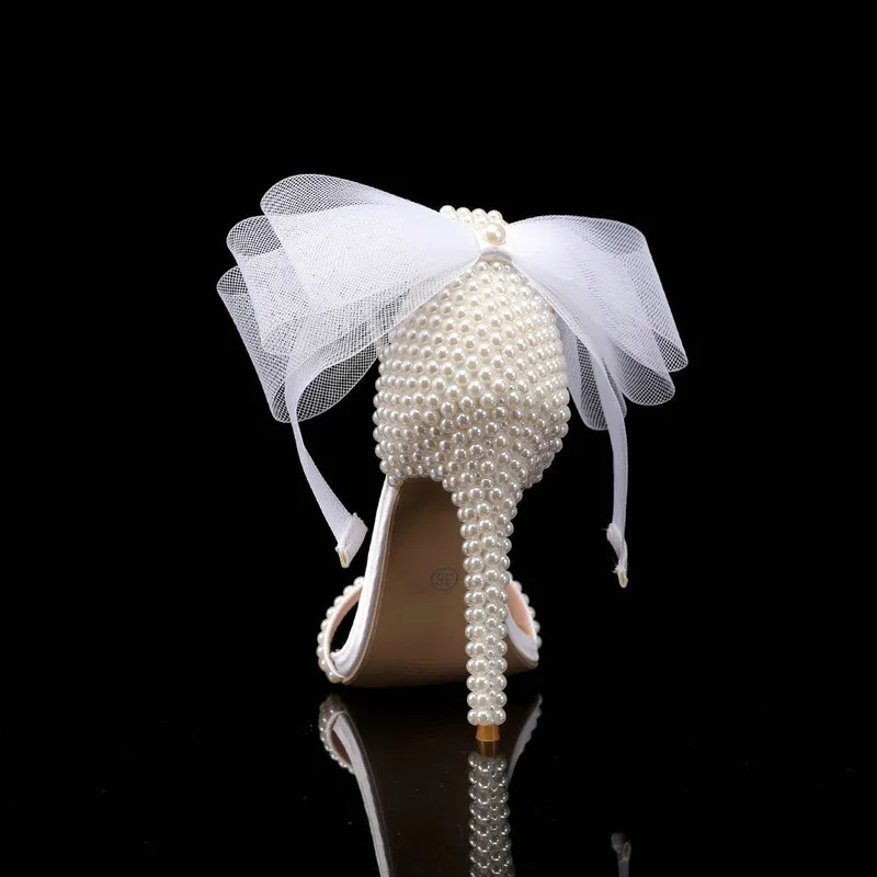 Fish Mouth High Heels Shallow Mouth Rhinestone Pearl Sandals Womens Wedding Bride Shoe 250106
