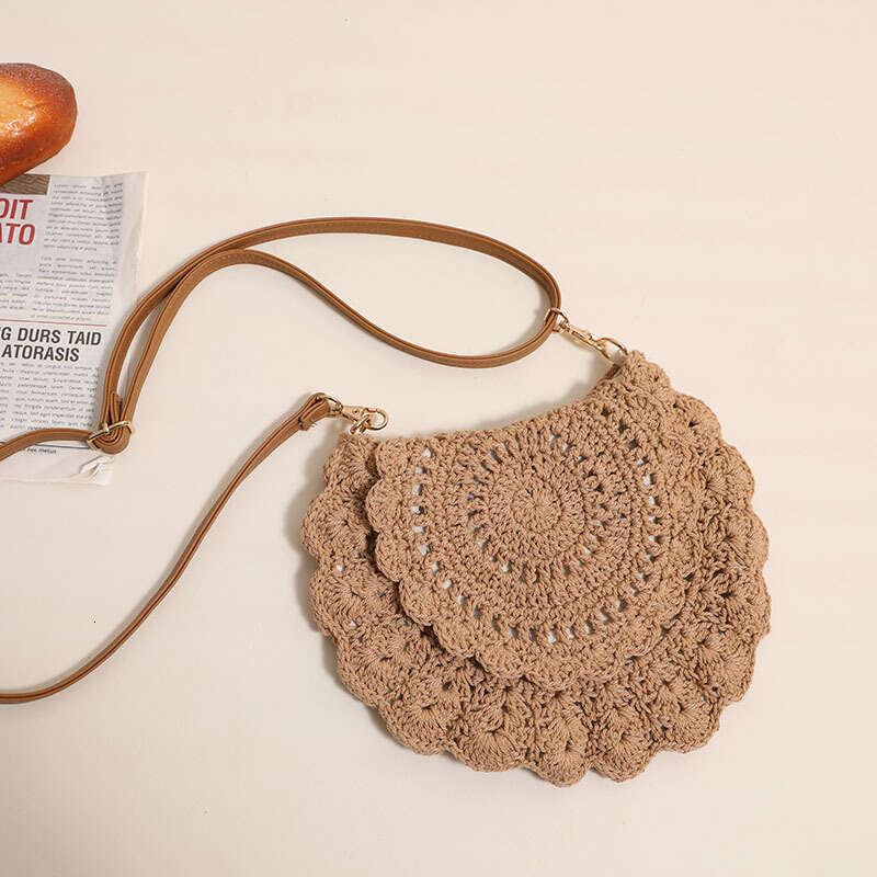 Lace Crossbody Cotton Thread Hollowed Out One Shoulder Grass Woven Vacation Style Beach Bag, Versatile Women's Bags