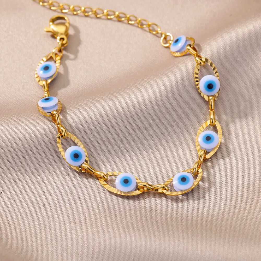 Gothic Rainbow Evil Eye Bracelets For Women Stainl Steel Gold Color Turkish Demon Chain Charm Bracelet Summer Beach JewelryXJ250109