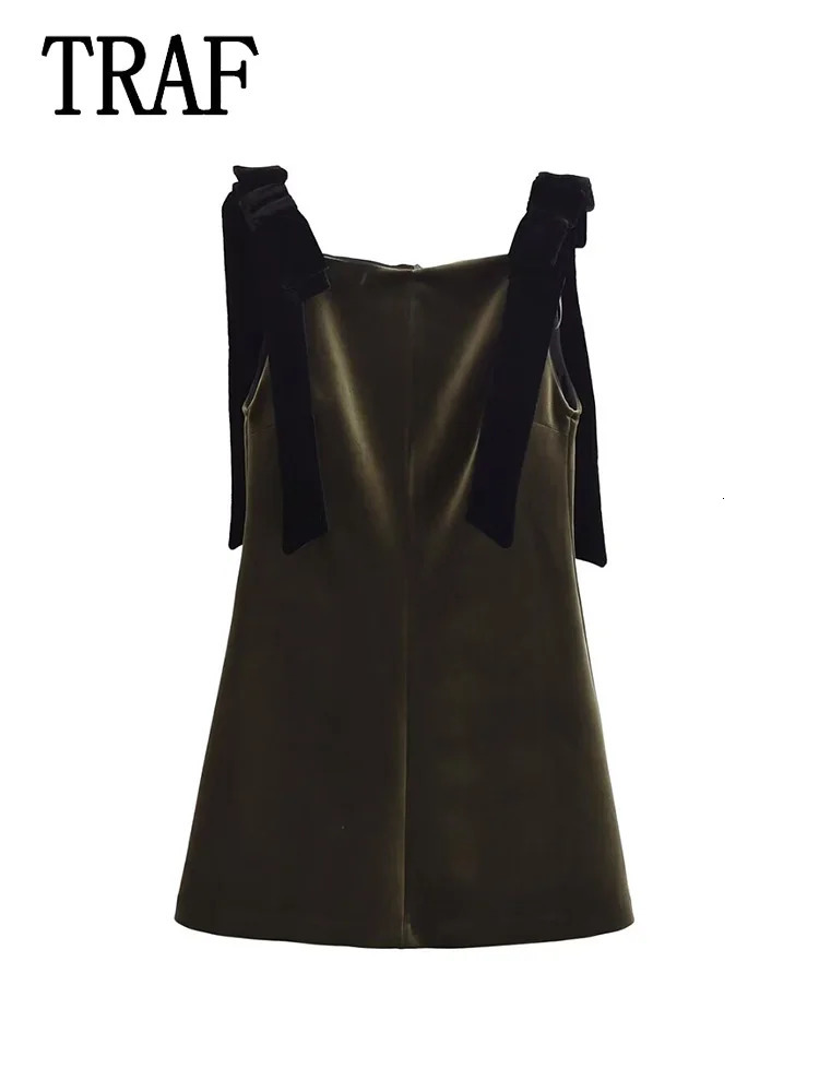 TRAF Women Black Slip Short Dresses Fashion Bow Elegant Party Butterfly Mini Dress Ladies Sleeveless Velvet 250106