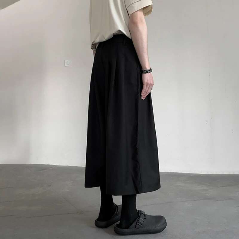 Solid Color Pleated Design Trendy Straight Pants Original New Men's Stylish Elegant Street Nine Points Trousers