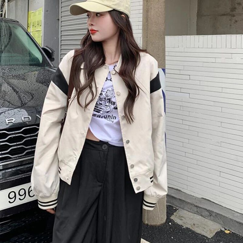 Rimocy Korean Fashion Baseball Uniform Jacket Women Chic Turn Down Collar Bomber Jackets Woman Streetwear Button Up Coats 250109