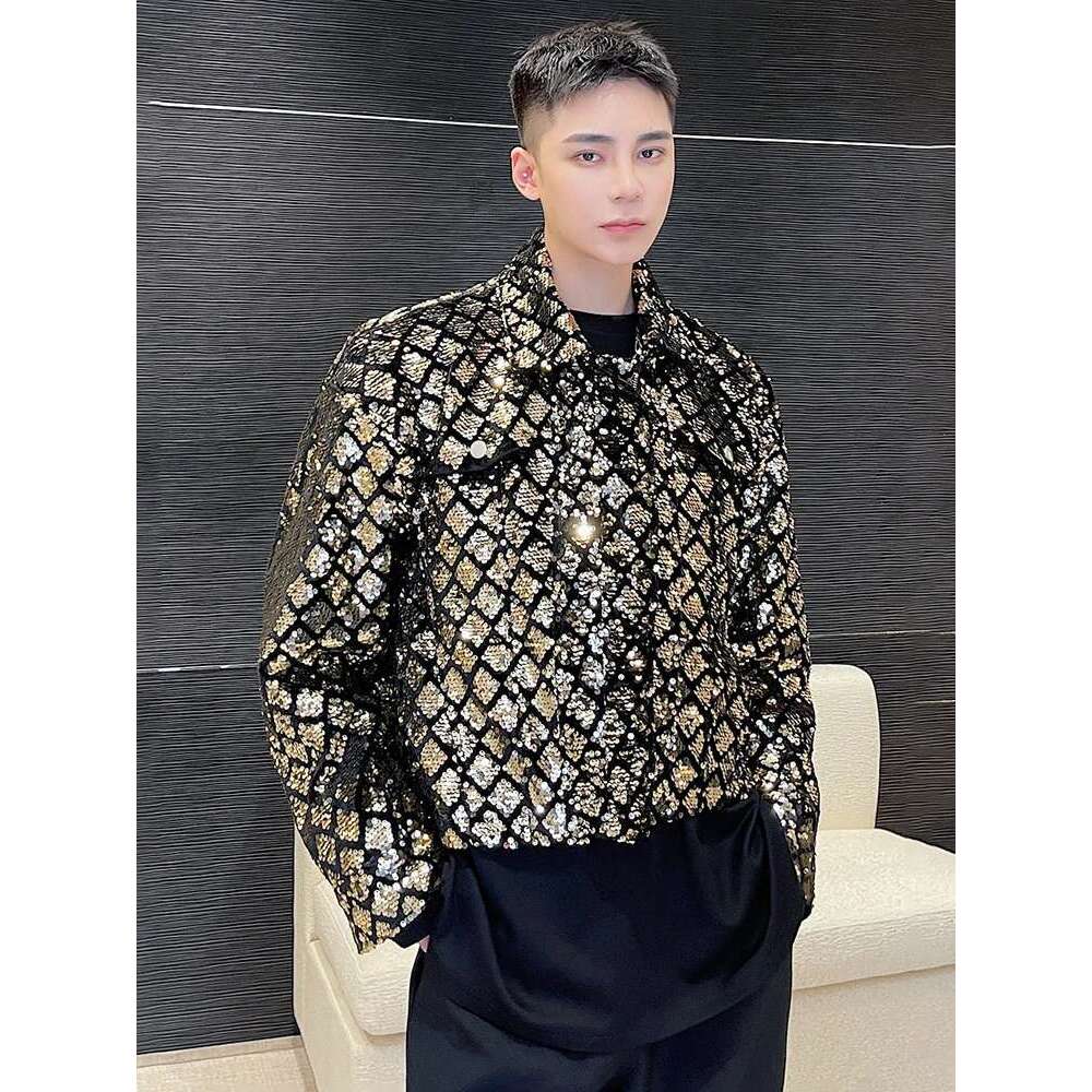 Splicing Sequins Design Trendy High Street Short Jackets Original Autumn Men's Stylish Korean Reviews Many Clothes
