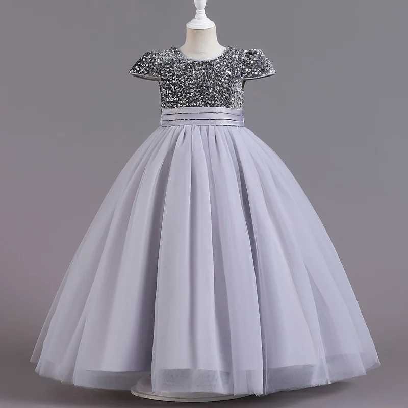 Fashion Solid Girls Sequin Dress Lace Long Sleeve Kids Dresses for Girls Spring Autumn Children Girls Par Dresses 3-12 YearsXJ250108