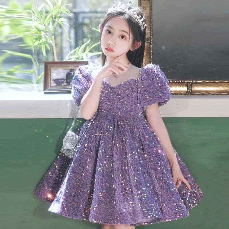2023 Evening Wedding Kids Formal Occasion Par Dresses for Little Girls Special Events Purple Sequins Short Gown Luxury PageantXJ250108