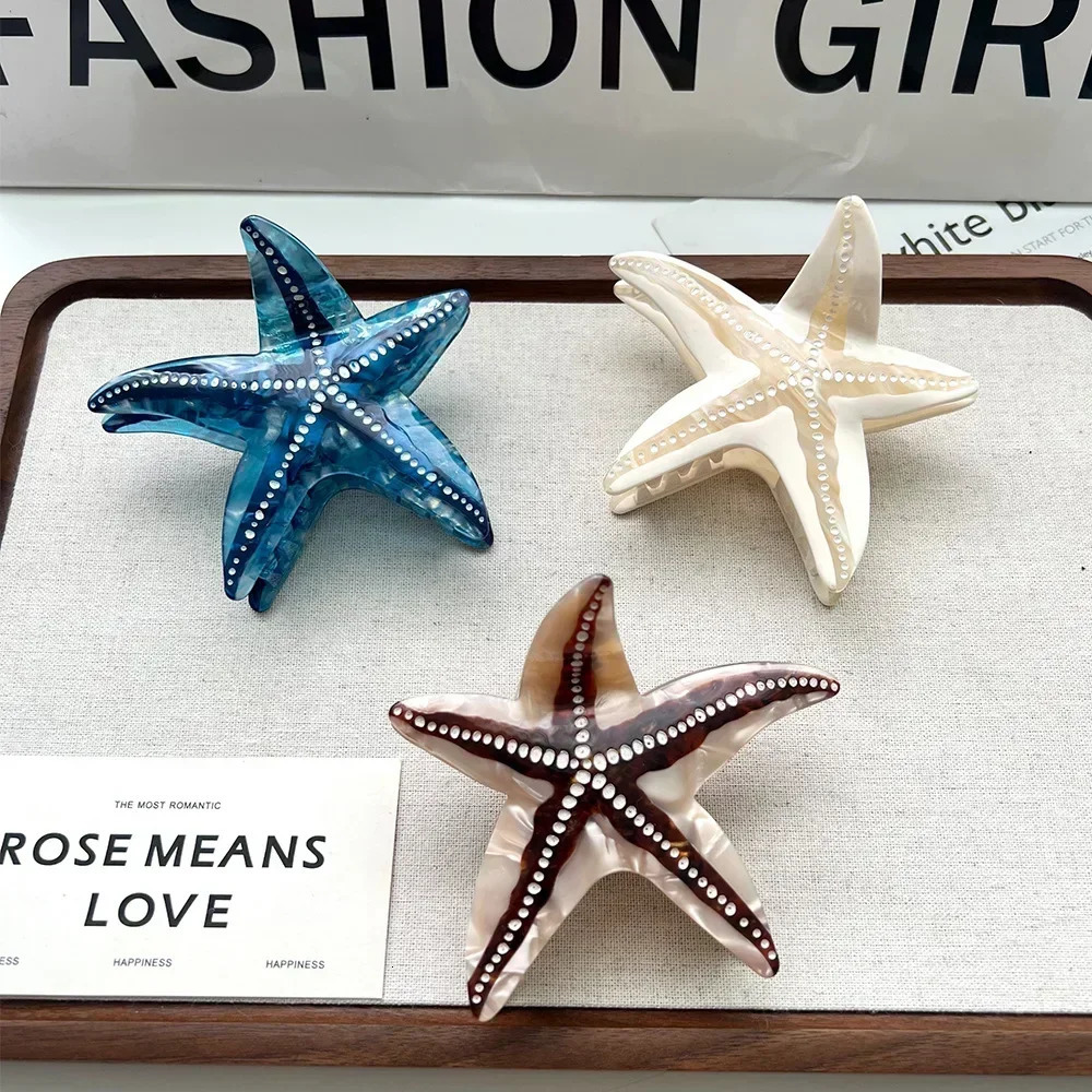 Ocean Series Starfish Hair Claw Acetate Simulation Marine Life Blue Starfish Crab Hair Clip for Women Beach Hair Accessories 250103
