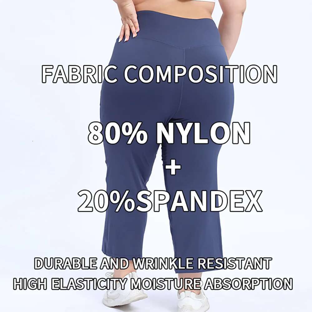 Vnazvnasi Nylon Plus Size Women Yoga Middle Waist Wide-Legged Trousers With Pockets 2 Sides Fiess Seven-Minute Pants