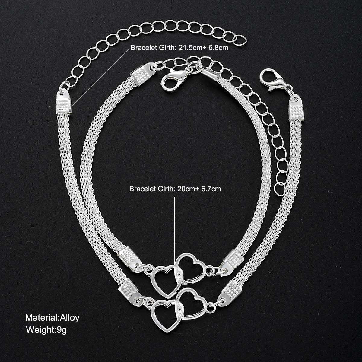 2 Pcs Set Heart Couple Bracelets for Women Men Silver Color Double Layer Matching Chain Bracelet r Jewelry GiftXJ250109