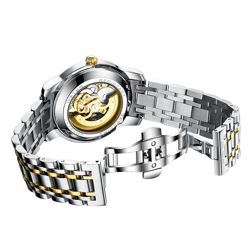 Stylish Men's Automatic Skeleton Mechanical Watch with Large Dial