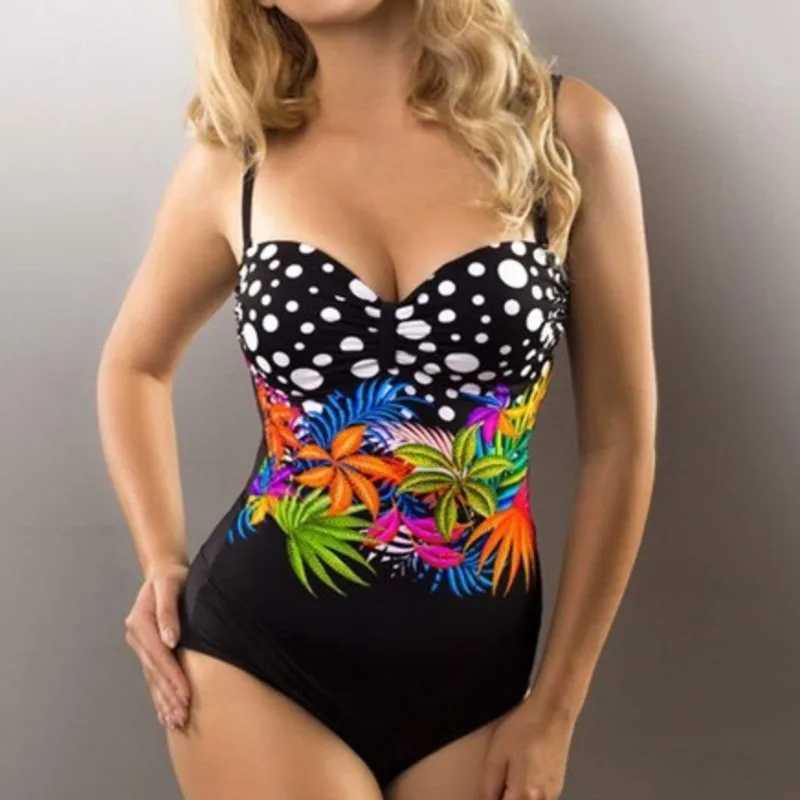 Print One-piece Large Swimsuits Closed Plus Size Swimwear Push Up Womens Swimming Body Bathing Suit Fa Beach Pool BatherXJ240108