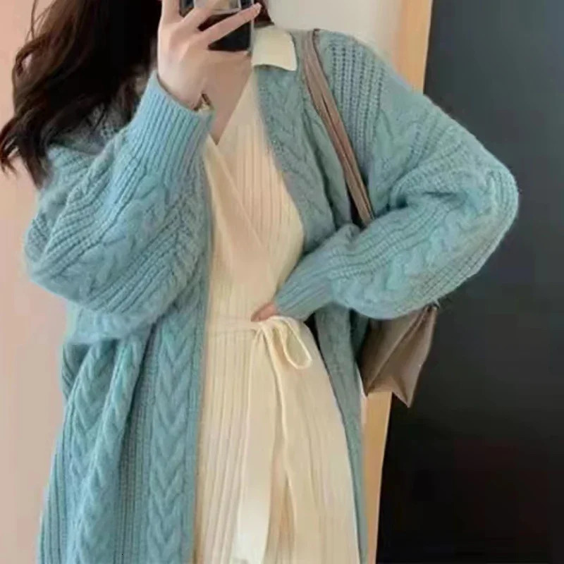ITOOLIN Autumn Women Loose Warm Long Cardigan Coat Solid Long Sleeve Thicken Sweater TRAF Coat Women Streetwear Outerwear Winter 250106