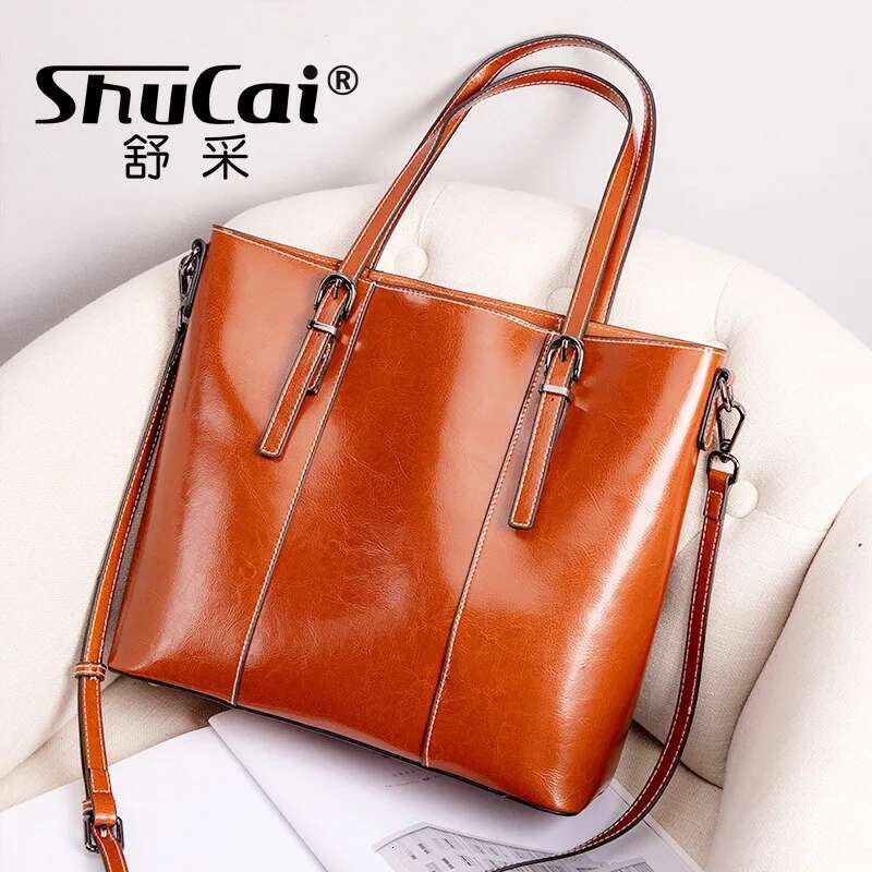 Woman Shoulder Soft Leather Large Square Tote Vintage Fashion Cowhide Handbag Shopping Crossbody Bag 2025 New