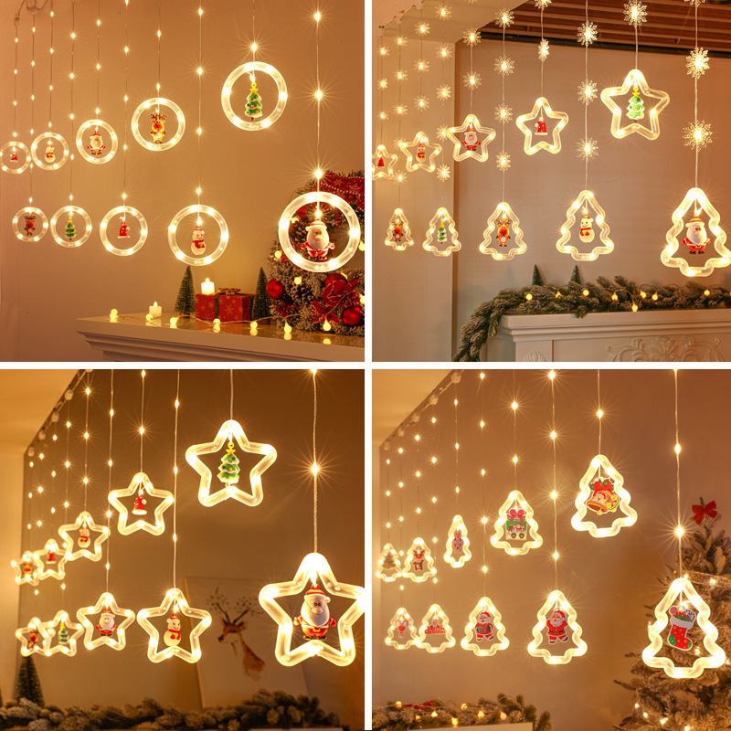 Leather cord curtain lights usb remote control ambient color lights christmas star snowflake decoration christmas tree circle copper wire