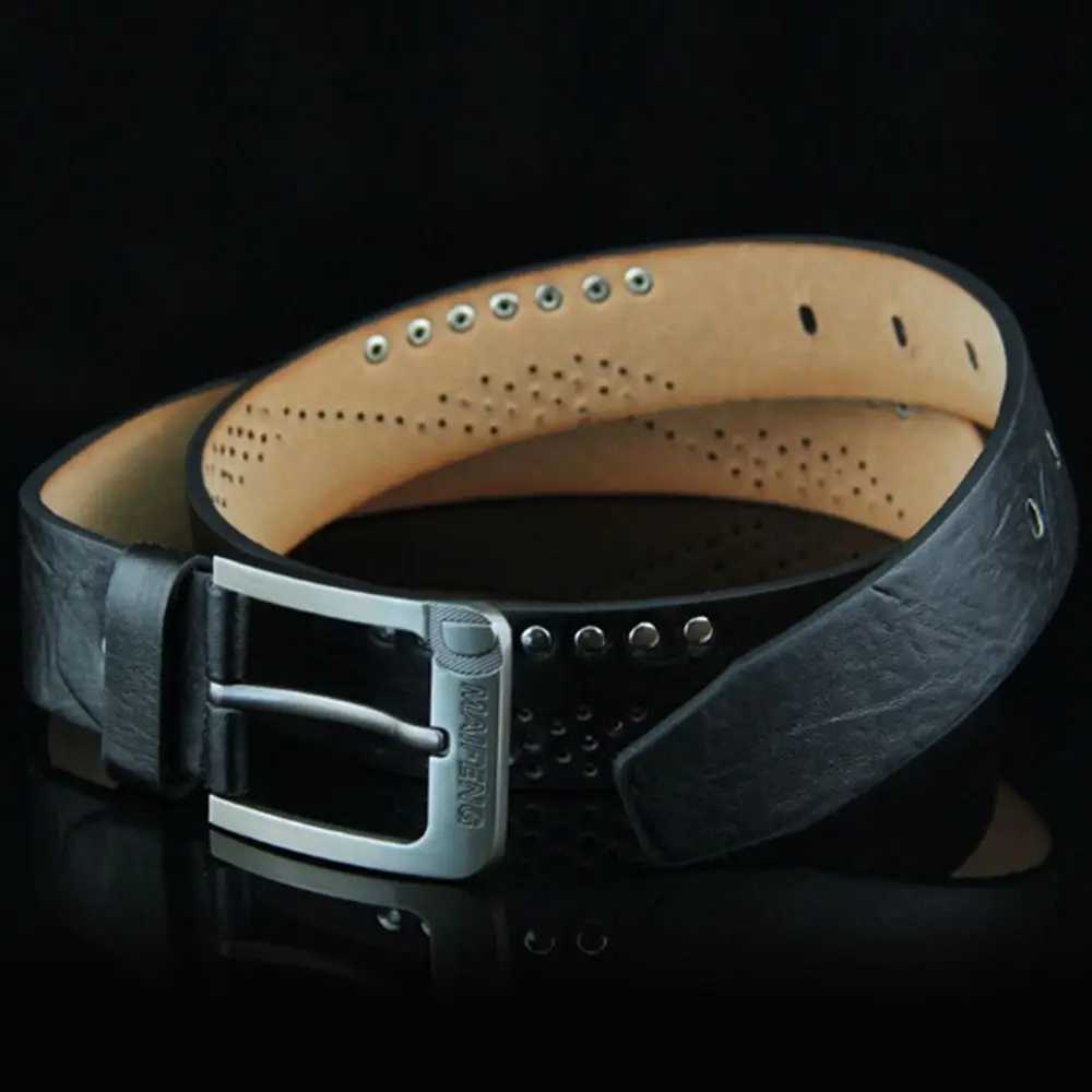Real leather mens belt luxurious high-quality classic buckle business denim retro belt alloy belt W250109