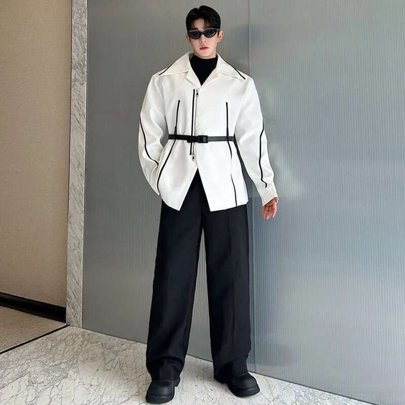 Korean Jacket Stripe Color Contrast Personalized High End Streetwear Niche Design Outerwear Autumn New Male