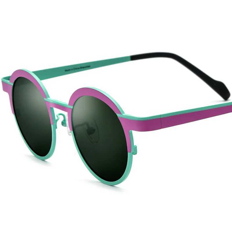 Colorful ultra bright titanium design circular sunglasses polarized UV400 fashionable solar driving glasses tin plated glasses W250109