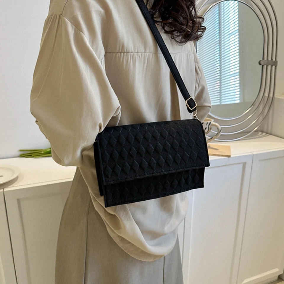 Women Corssbody Bag Korean Vintage Solid Color Square Felt Messenger Shoulder Bag Females Shopping Phone Bag 250106