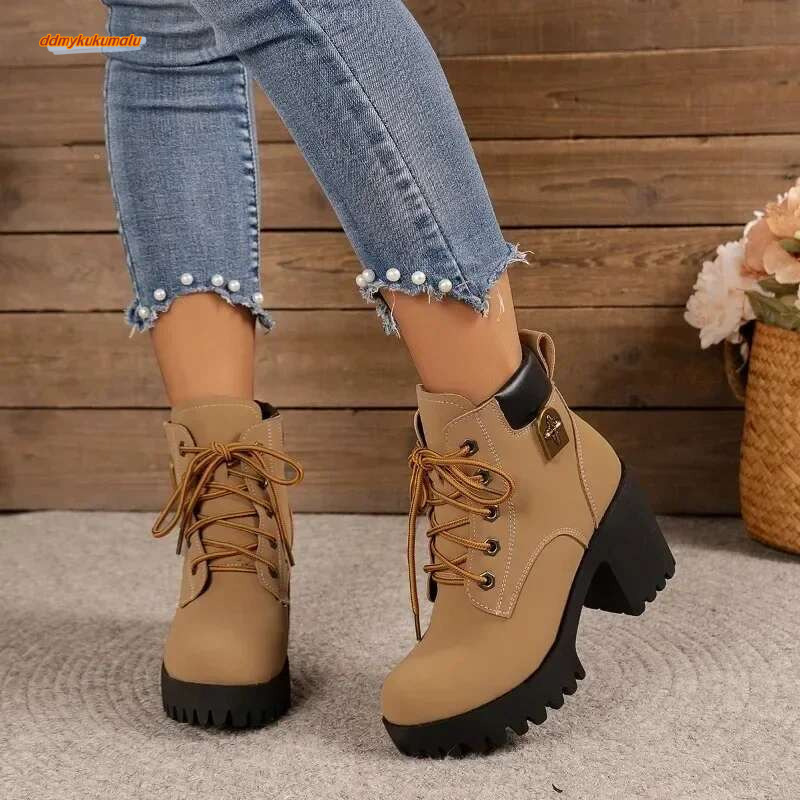 Autumn Winter Ankle Boots Women's Knit Elastic Socks Round Toe Chunky Heel Botas Fashion Footwear Woman Shoes 42 Size ddmykukumalu