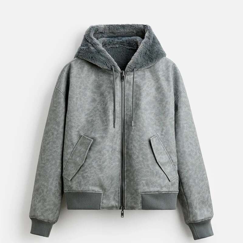 Men's Reversible Faux Leather Hooded Pilot Jacket Functional Wear Lamb Wool Er Parkas Designer Street Coats
