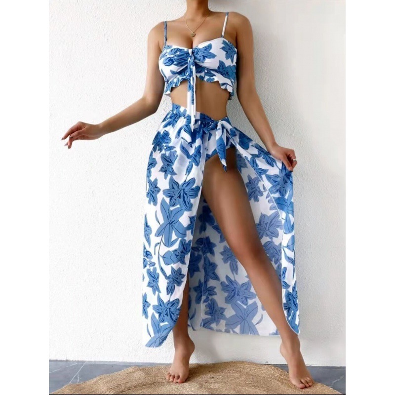2025 new sexy mesh three piece bikini patchwork skirt designer women's swimsuit