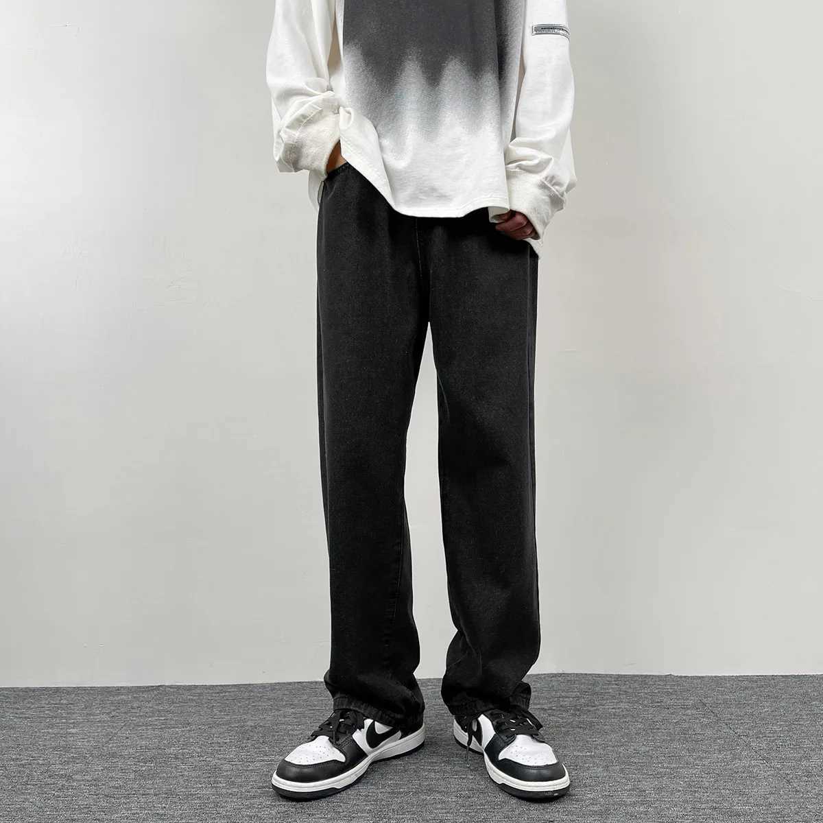 2025S Fashion Designer High Quality South Korean European And American Casual Long Jeans Classic Mens Straight Denim Wide Leg Pants Solid Color
