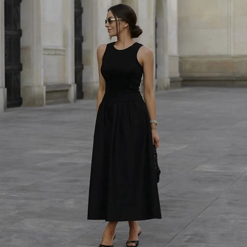 TRAF Dresses Summer Womens Chic Slim Simple Elegant Holiday Dress Street Comfortable Youth 250109
