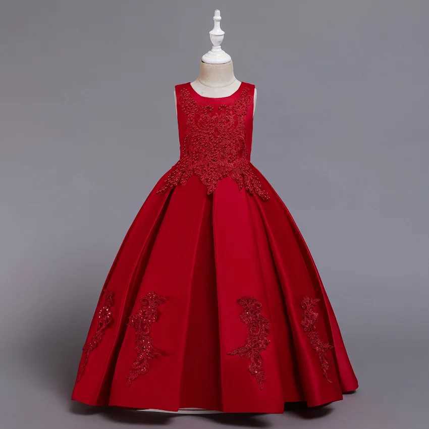 Girls Ground-Length Dress Embroidered Satin Beaded Dress Host Flower Girl Princess Dress Runway Dress Girls Birthday DressXJ250108