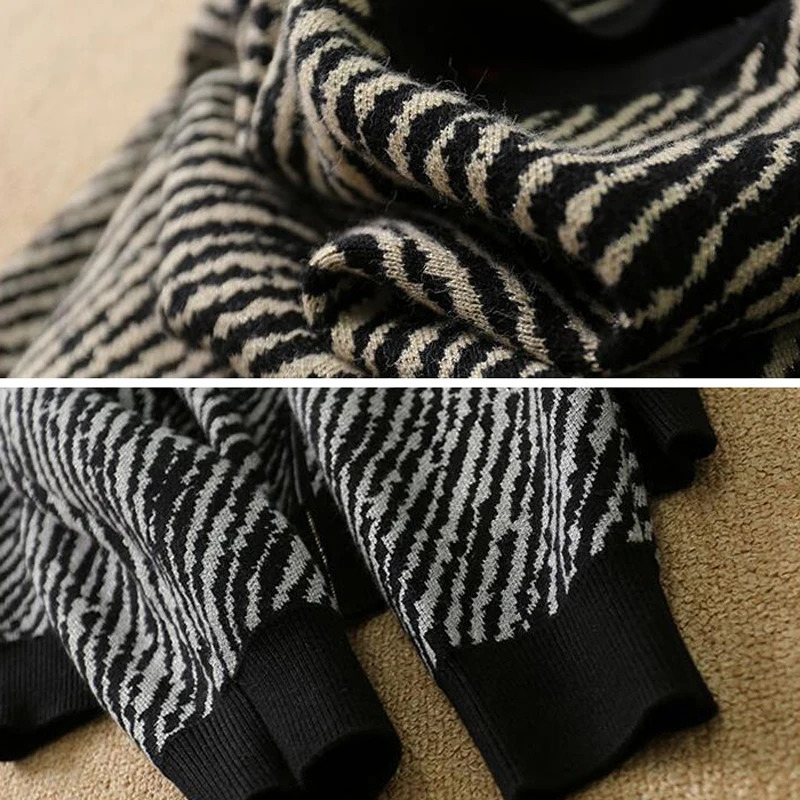 Elegant Striped Bomber Jackets Women Baseball Collar Knitted Outerwear Korean Fashion Cropped Coats Mother Spring Jacket 250109