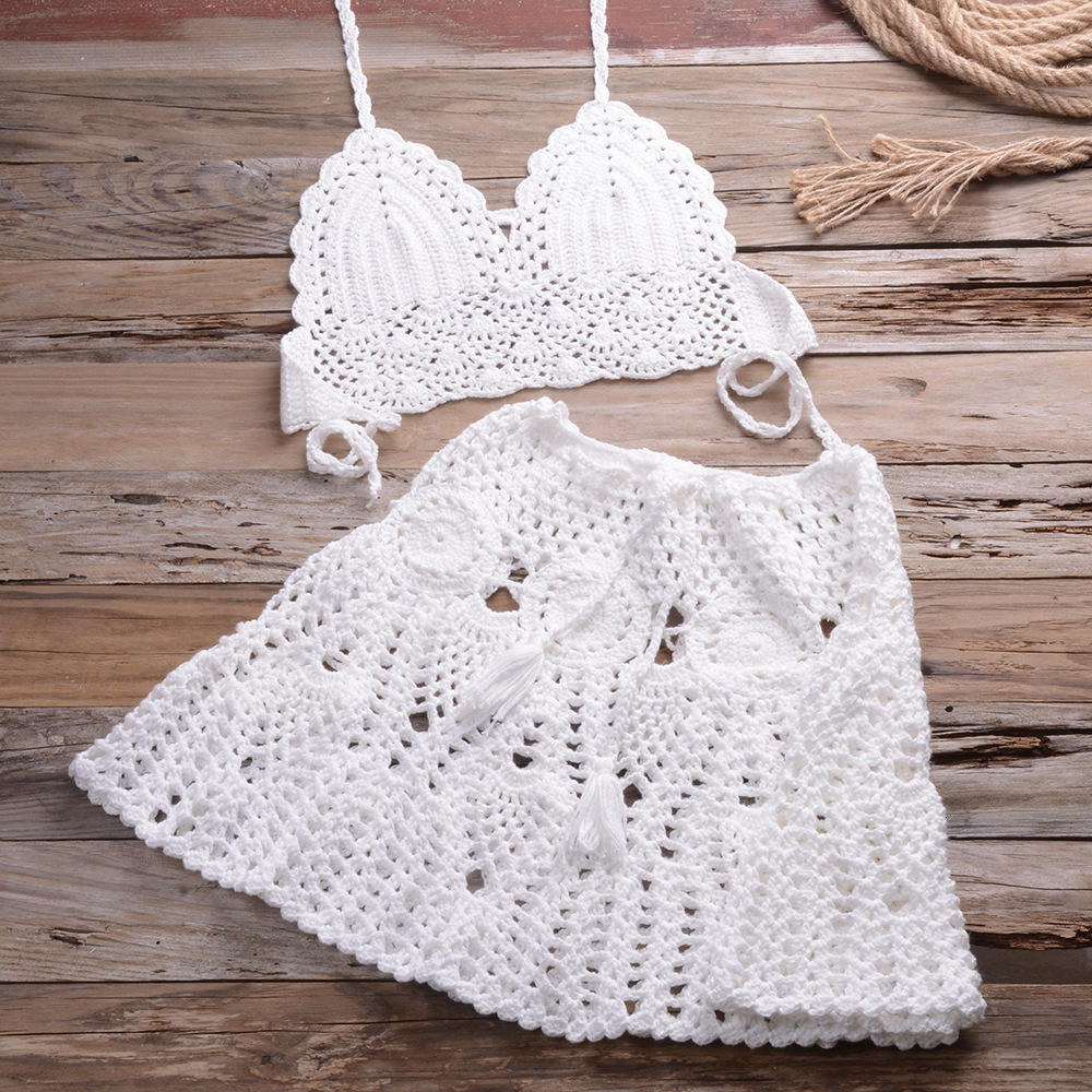 2025 Sexy Beach Bikini Designer Swimsuit Hand Hook Bikini Wrapped Chest With Sexy Versatile Hollow Pleated Skirt Split Swimsuit