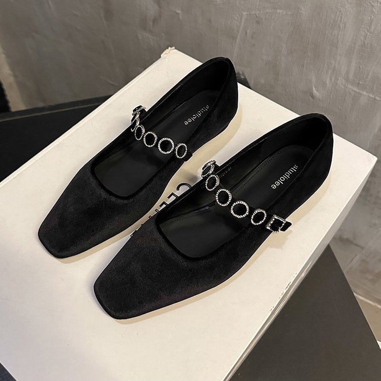 2025 Women Casual Shoes Flat Bottom New Fashion Retro Style Suede Mary Jane Shoes Triple Black Burgundy Free shipping