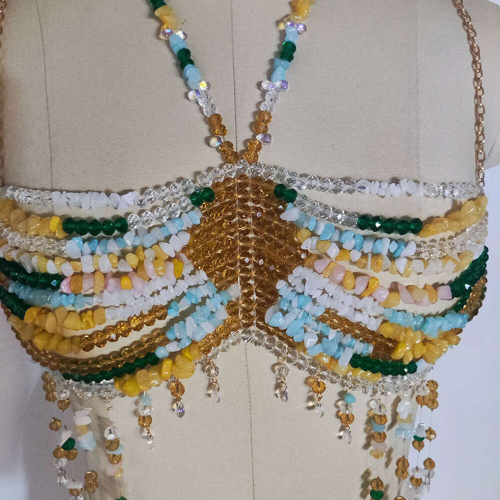 Exotic and sexy colored stone vest beach vacation music festival party with chest chain bead bras
