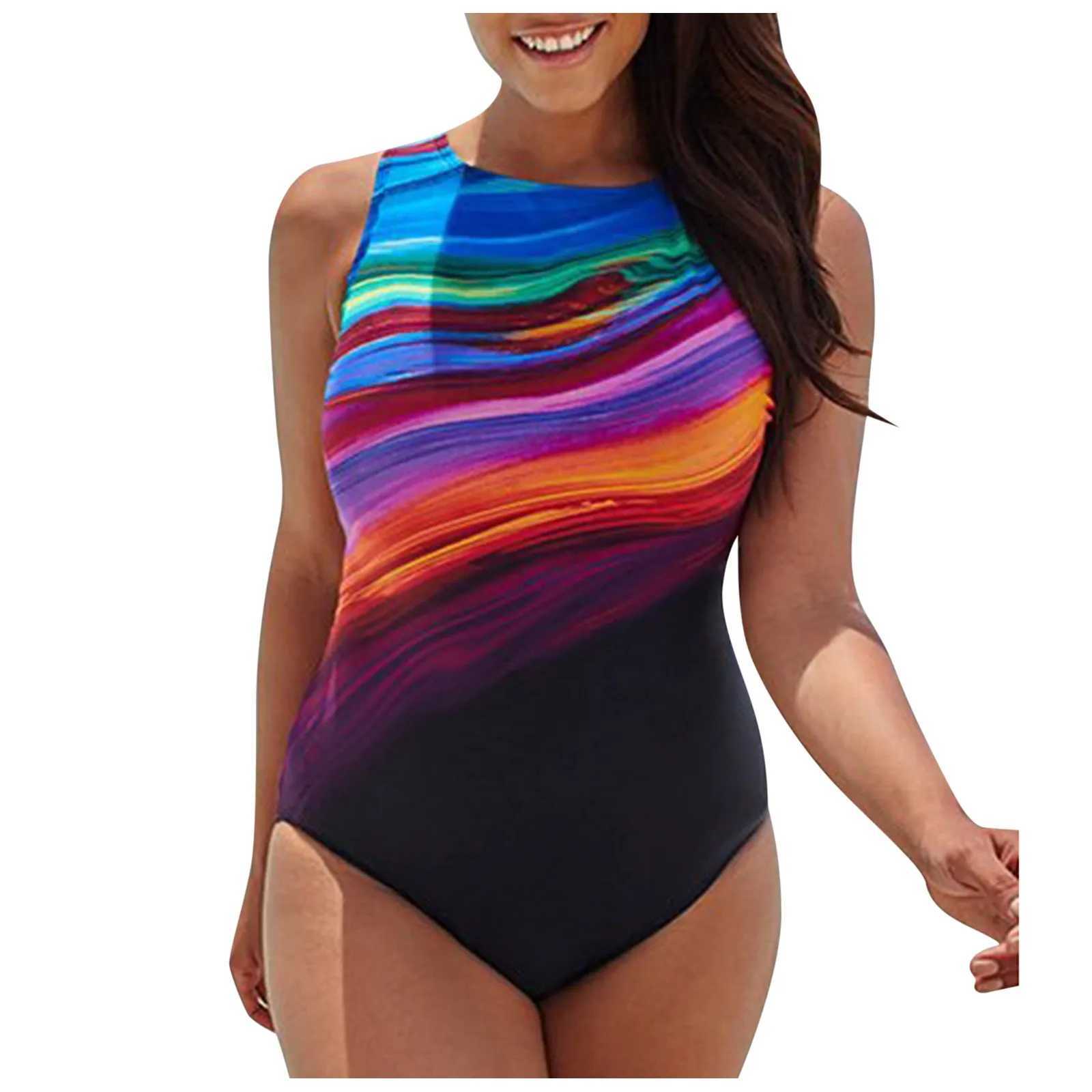 Sexy One-Piece Large Size Swimwear Beachwear Womens Gradient Fashion Bikini Stripe Swimwears Tankinis Set XJ240108