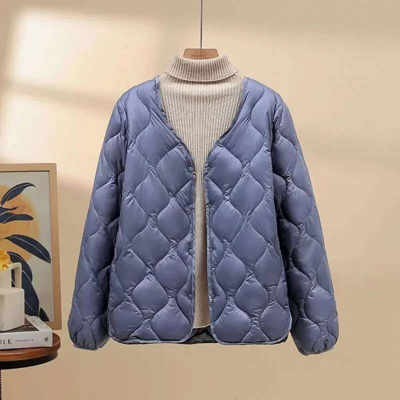 Fanan Women Ultralight Collarless Duck Jackets Winter Keep Warm Short Parkas Woman Matt Fabric Lightweight Down Cotton Coat