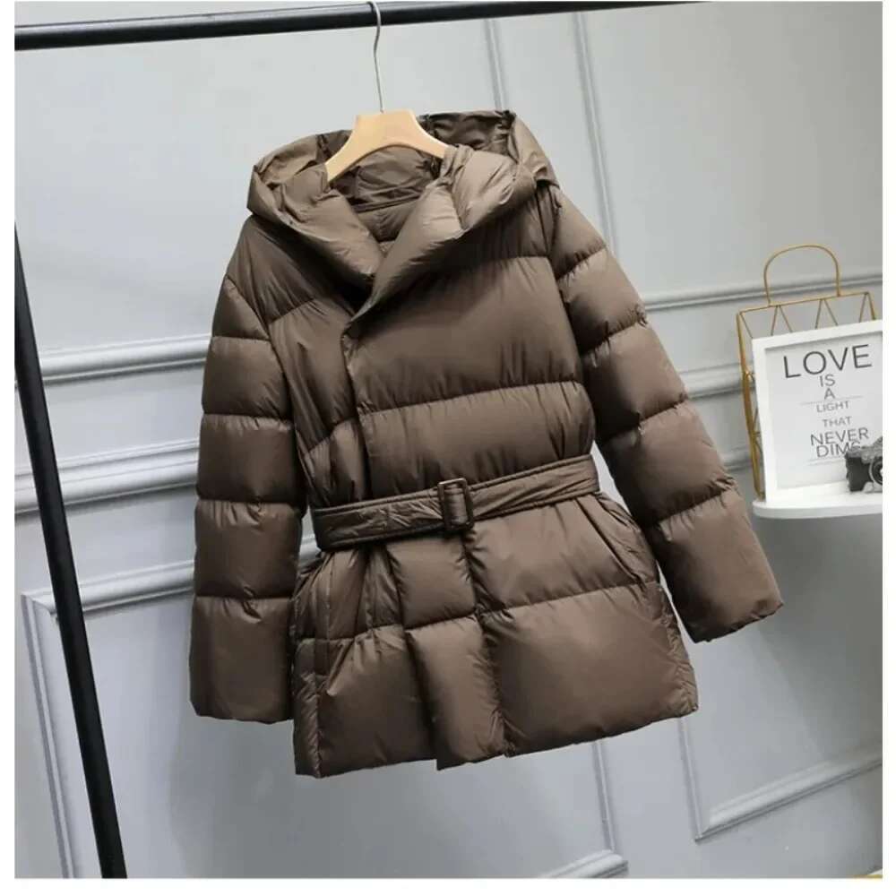 2024 New With Belt Large Hooded Parka Women's Down Jacket Warm Casual Winter Coat Women