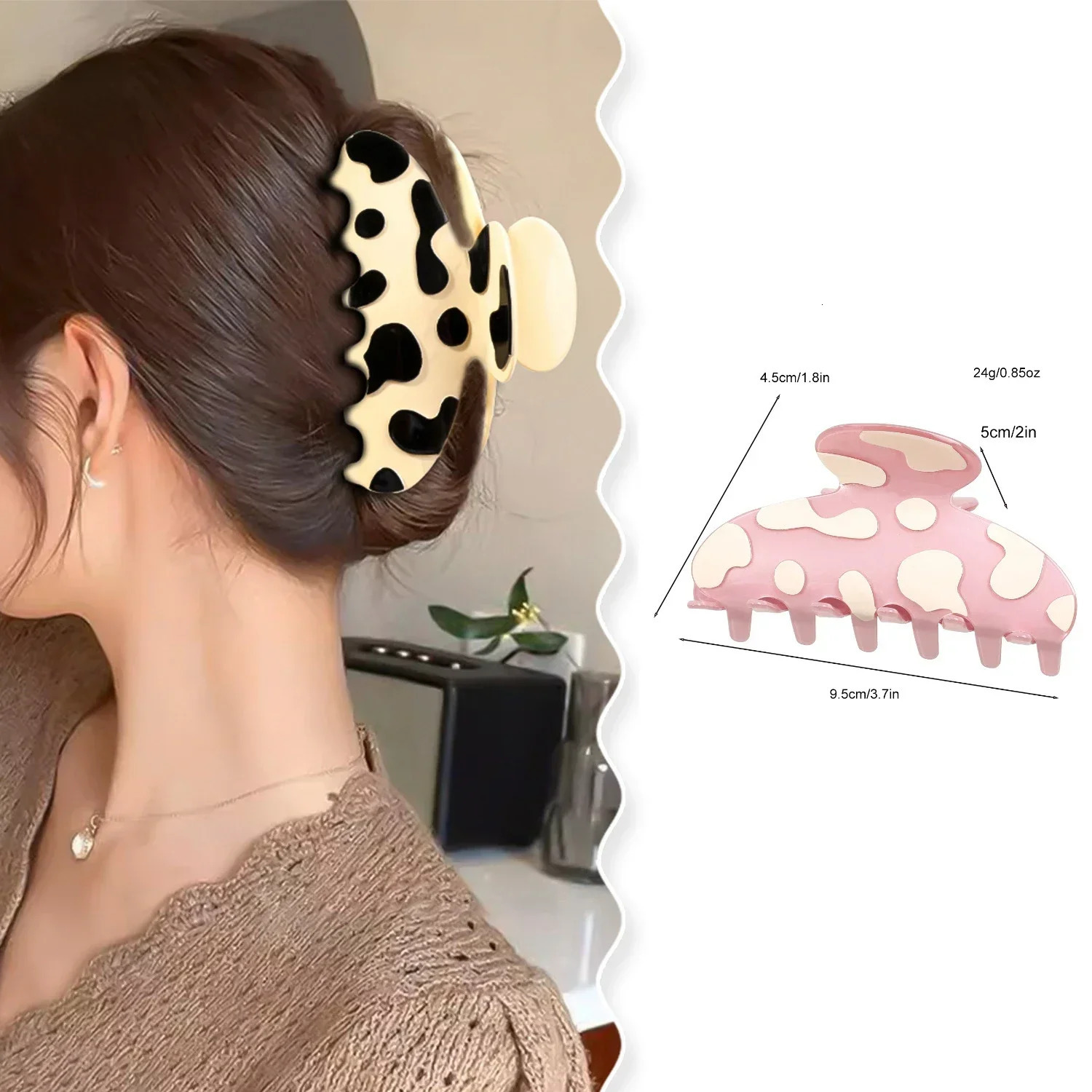 Cow Pattern Cute Hair Clip Fashionable Semi-circle Womens Back Head Clip Shark Clip Festival Girls Hair Accessory Gift 250103