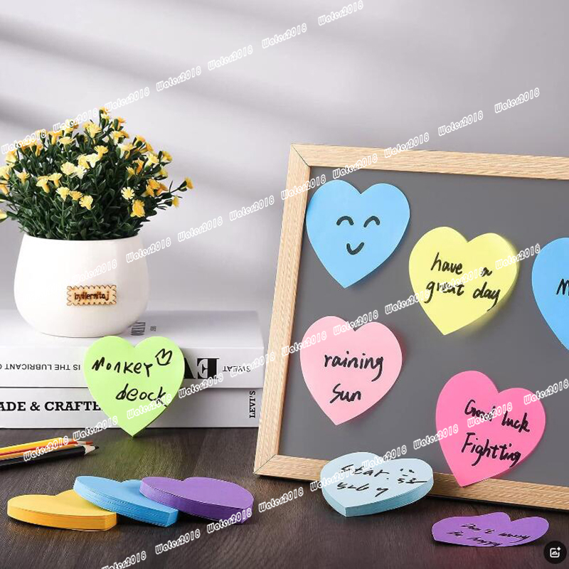 3*3inch Heart shape Sticky Notes Self-Adhesive Memo Pads Mixed Colors Label Message Stickers For School Office Students