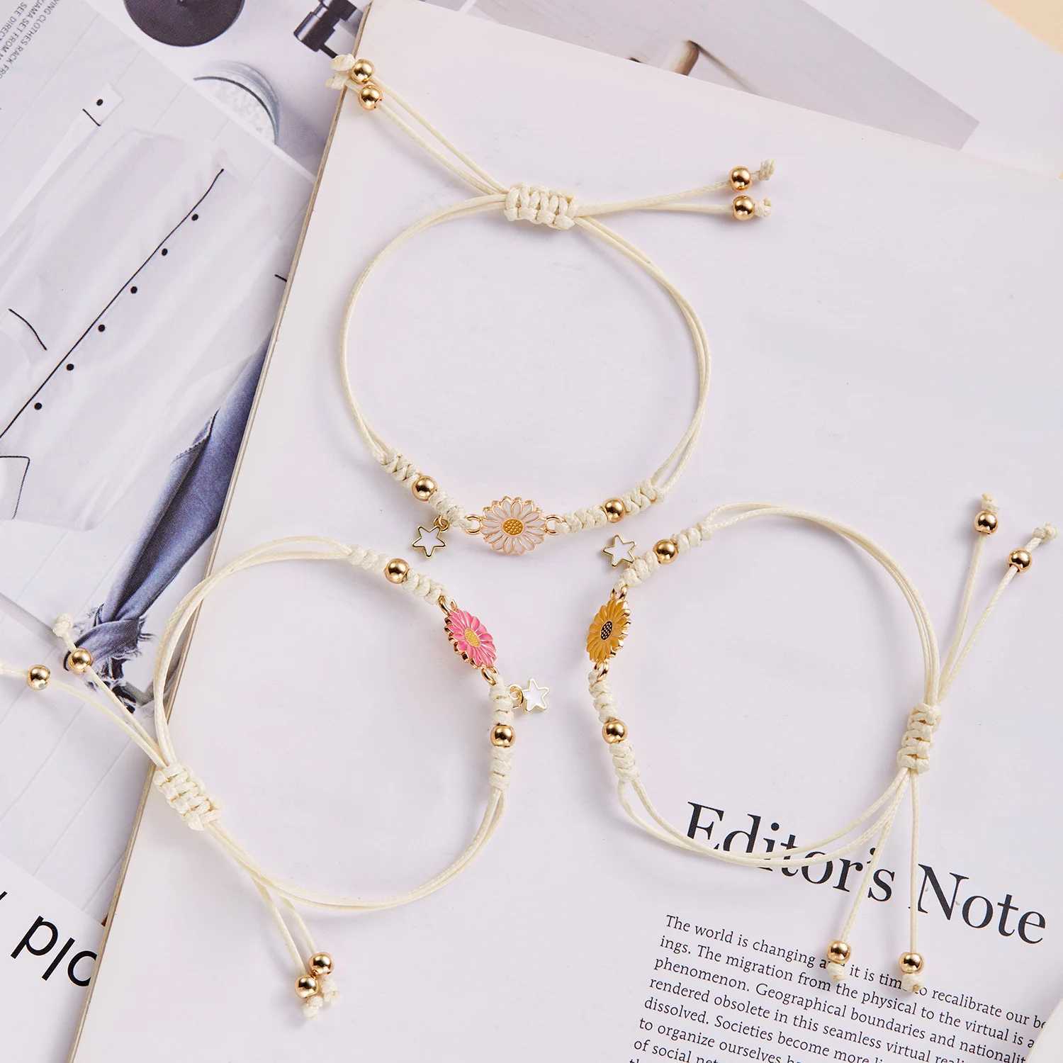 Simple Sunflower Bracelets for Women Handmade Braided Fashion Colorful Daisy Adjustable Bangle Friendship Good Luck Jewelry GiftXJ250109