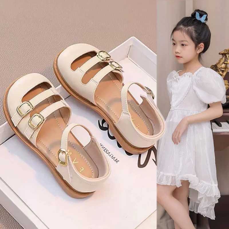 New 2024 summer sandals for girls soft and non slip princess shoes childrens leather cutting childrens closed toe soft and fashionable childrens shoes