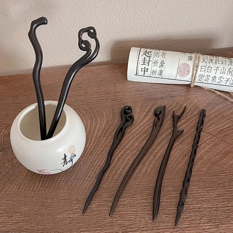 Women Fashion Simple Black Wood Hairpin Adult Sweet Hairpins Female Hair Accessories Headwear 241228