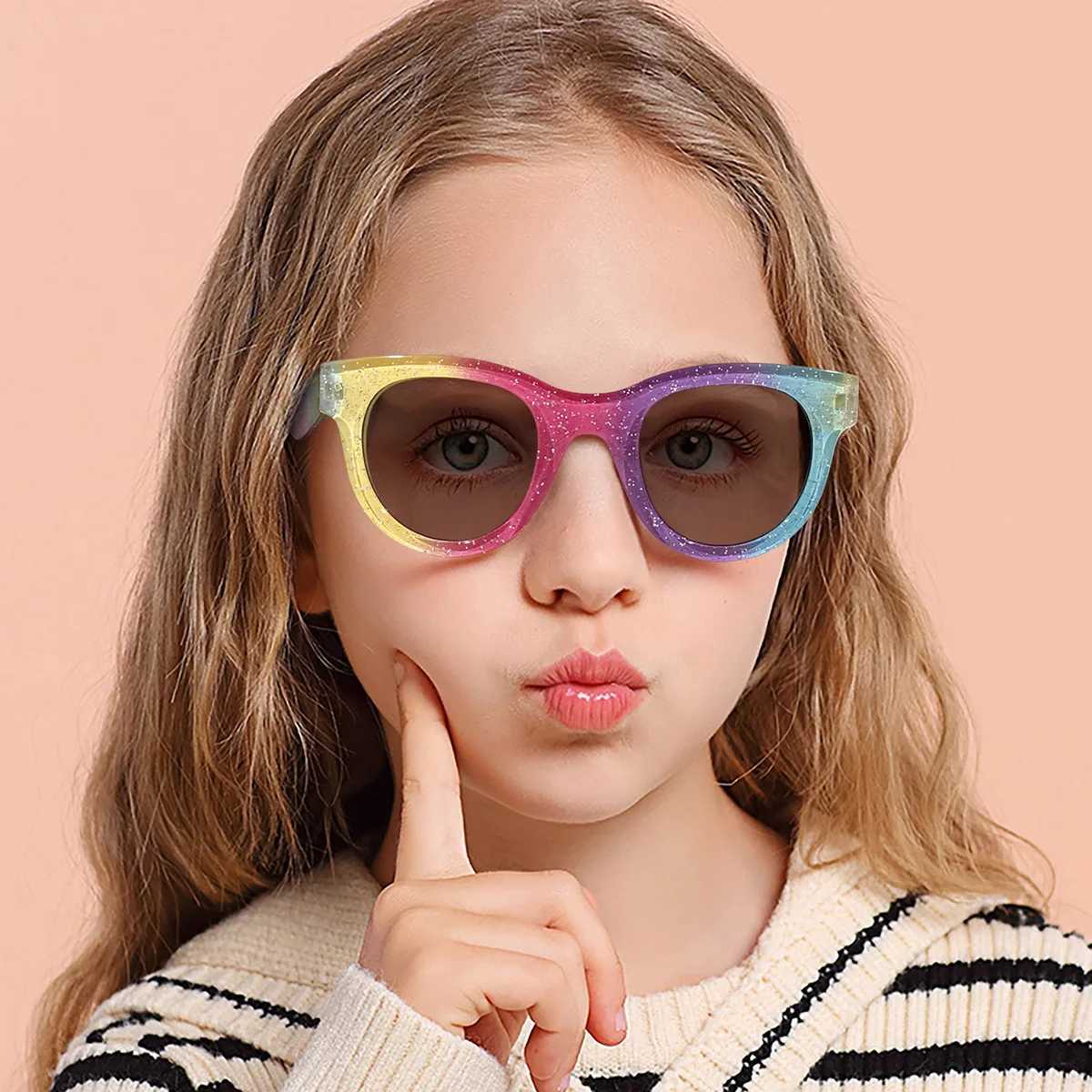 2024 New Rainbow Round Frame Sunglasses for Children Shining Summer Outdoor Sunglasses Fashion Glasses W250109