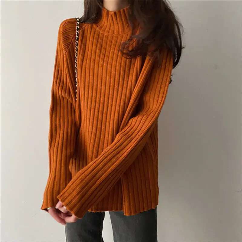 Half Turtleneck Sweater For Women Autumn Winter Korean Style Loose Bottoming Shirt Thickened Versatile Black Long-Sleeved Top
